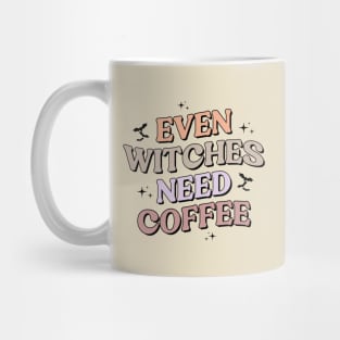 Even Witches Need Coffee Vintage Halloween Spooky Season Funny Saying Mug